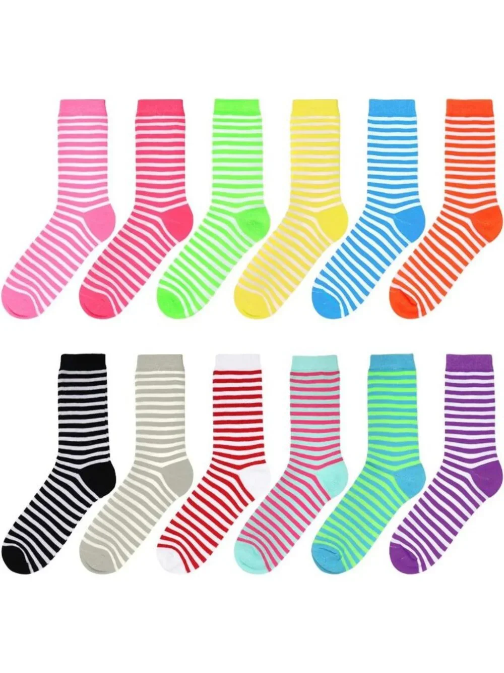 12 Pairs Women's Cotton Crew Socks - Colorful, Comfortable, Everyday Essentials